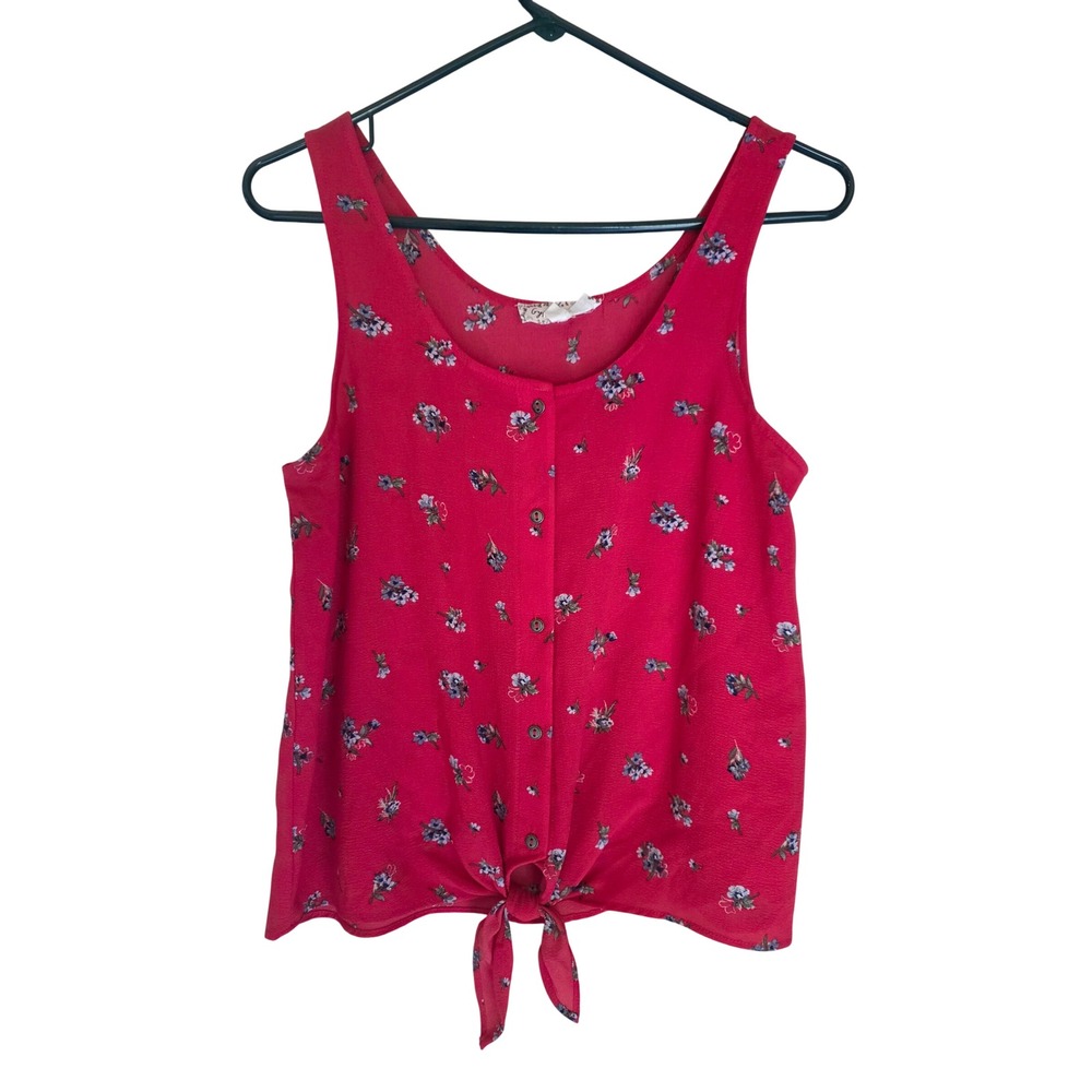 Gypsy & Jade Red Floral Button Front Tie Hem Tank Top Blouse PS0W10470ME Mens M